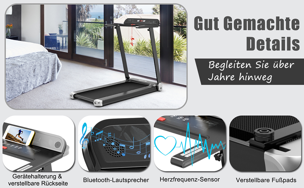 Elektrisches Laufband App-kontrolliert | Bluetooth | 3 Modi LED Display | klappbar 