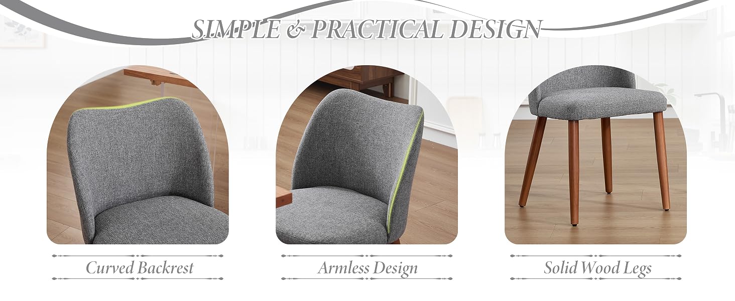 Text reads 'CLASSIC PRACTICAL DESIGN', 'Curved Backrest', 'Nordic Design', 'Solid Wood Legs'.
