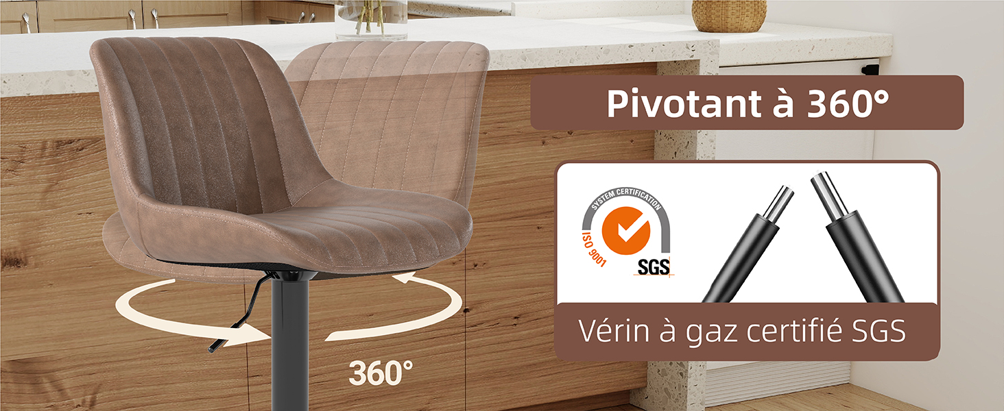 Le texte indique « Pivotant à 360° » et « 360° ». Démonstration d'un objet pivotant ou rotatif sur une surface en bois présentant une capacité de mouvement à 360 degrés.