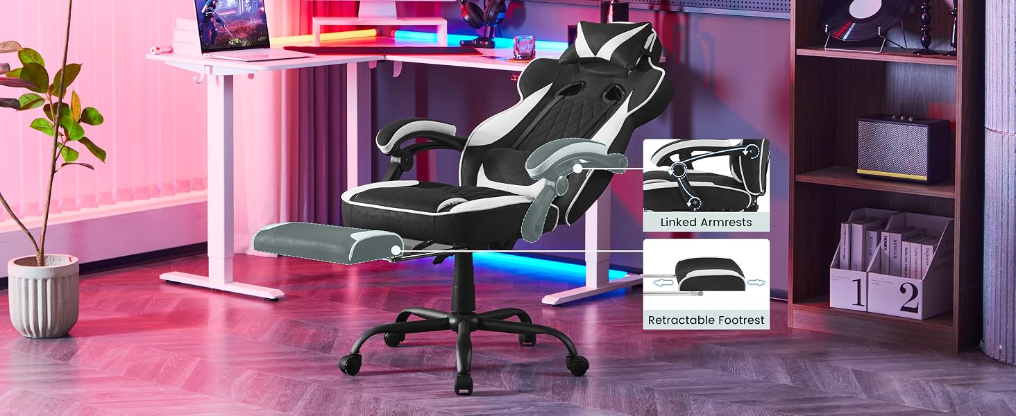 WOLTU Sedia Gaming, Sedia Ergonomica con Schienale Reclinabile, Supporto Lombare