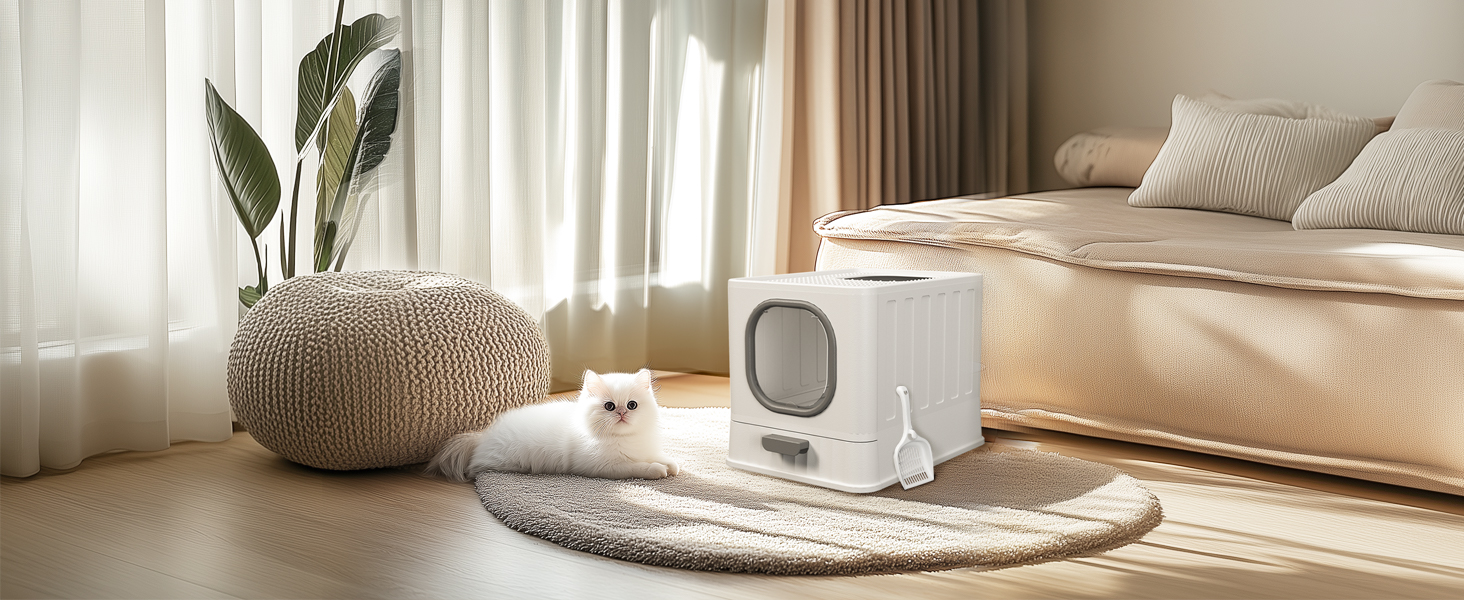 Bac Litière Chat Fermé Maison de Toilette pour Chats XXL Anti Odeur Caisse Litière Fermée Grande