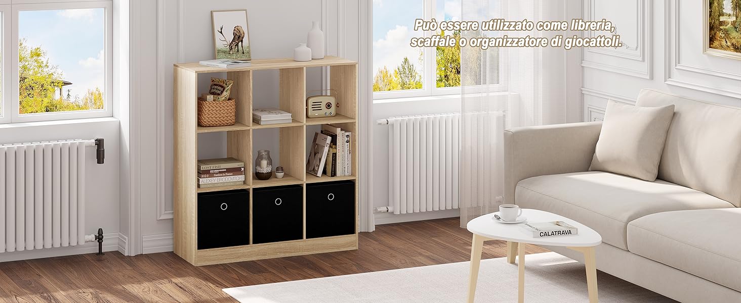 Libreria A 9 Cubi WOLTU Con 3 Cassetti - In Legno Rovere Chiaro 80x30x86.5cm, Per Soggiorno O Camera - Foto 9