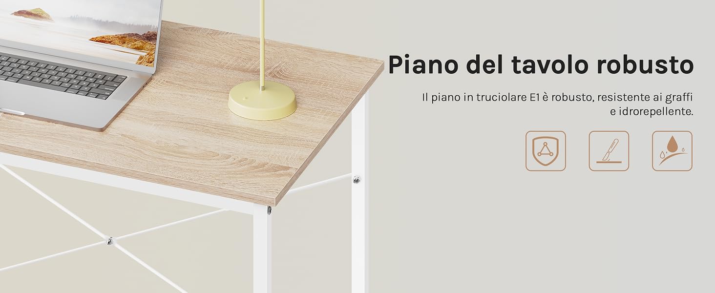 Primo piano della superficie del tavolo in legno con cornice bianca o struttura visibile, che mostra robusti elementi di design del tavolo