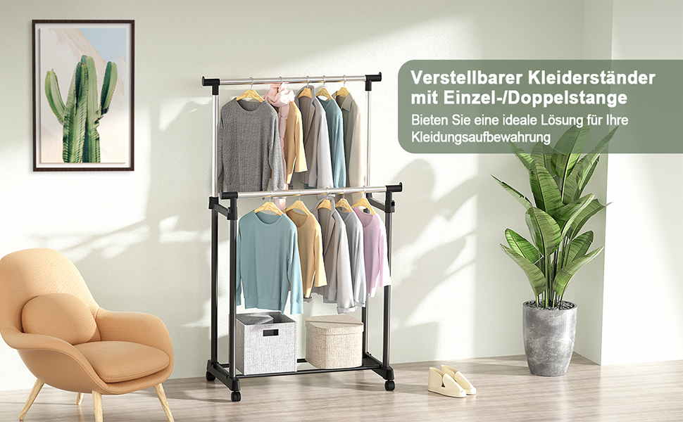 Garderobenständer, Wäscheständer, rollbarer kleiderständer