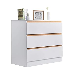 Fasciatoio Baby WOLTU Con 3 Cassetti - Bianco Rovere 80x48x78cm | Cassettiera Multiuso Per Cameretta - Foto 3