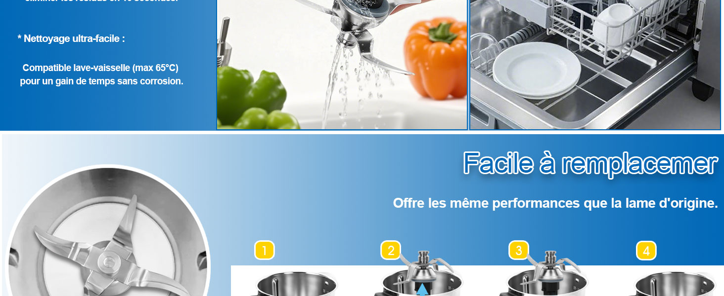 Aménagement professionnel de l'équipement de cuisine et de restauration avec des appareils électroménagers, des ustensiles de cuisine et des surfaces de préparation des aliments en acier inoxydable.
[SENTENCE 2] Une bannière marketing teintée en bleu montre des équipements de cuisine commerciaux.