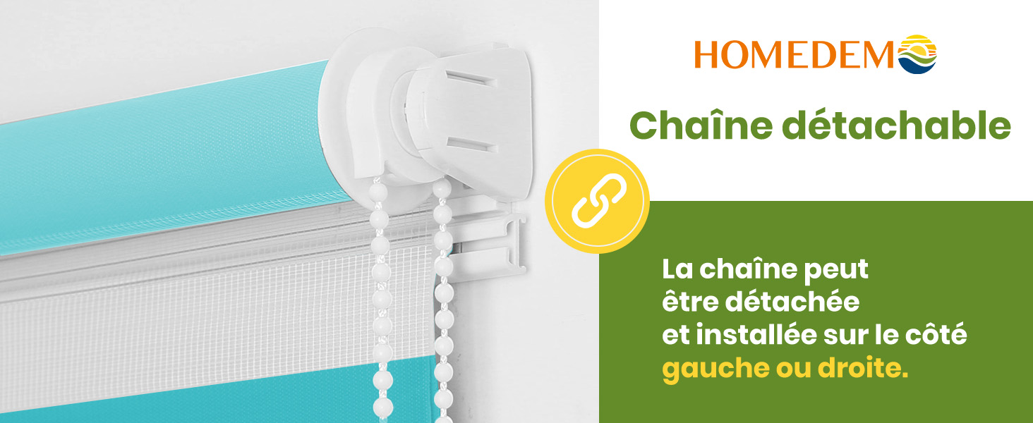 Le texte indique « HOMEDEMO » « Chaîne détachable ». Image marketing montrant les instructions d'installation ou de configuration du produit.