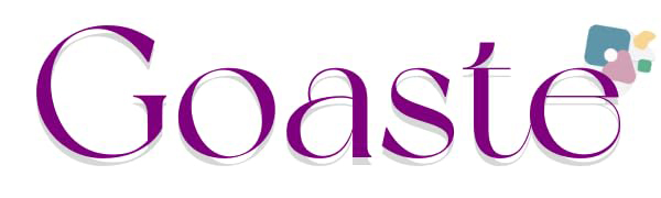 Text reads 'Coaste'. Stylized purple text logo design with decorative elements.