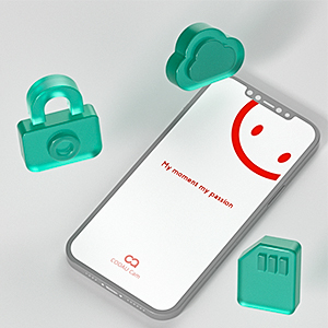 a smartphone with a green screen with a red smiley face on it.
