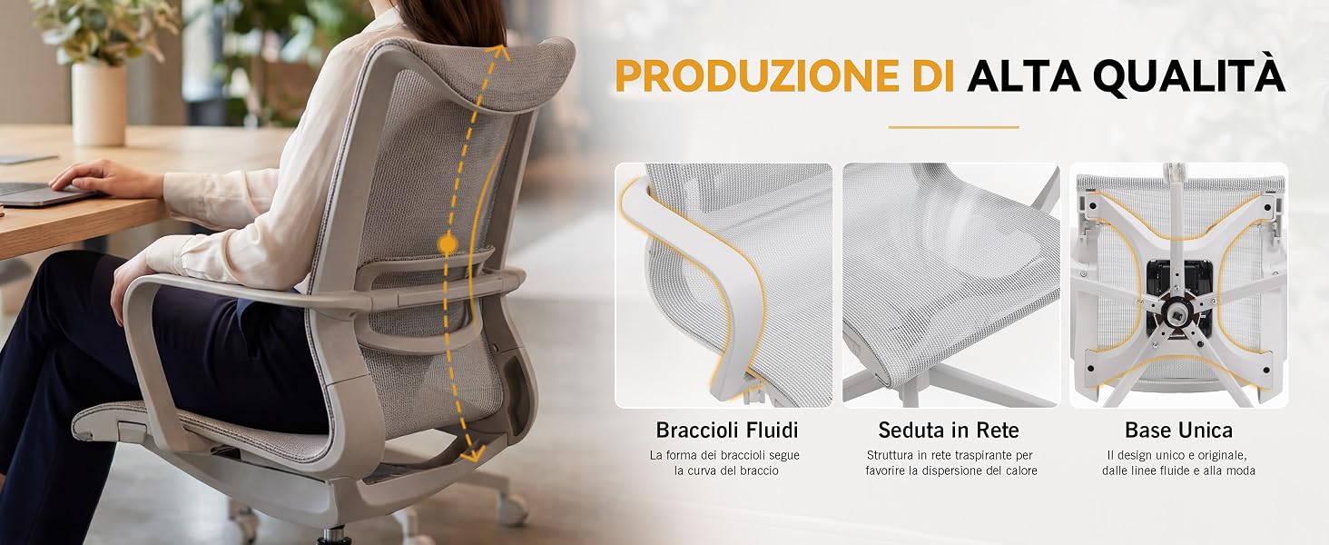 Il testo recita «PRODUZIONE DI ALTA QUALITÀ» con testo in italiano visibile. Confezione del prodotto o materiale promozionale che mostri la certificazione di produzione di qualità con immagini parziali del prodotto visibili.