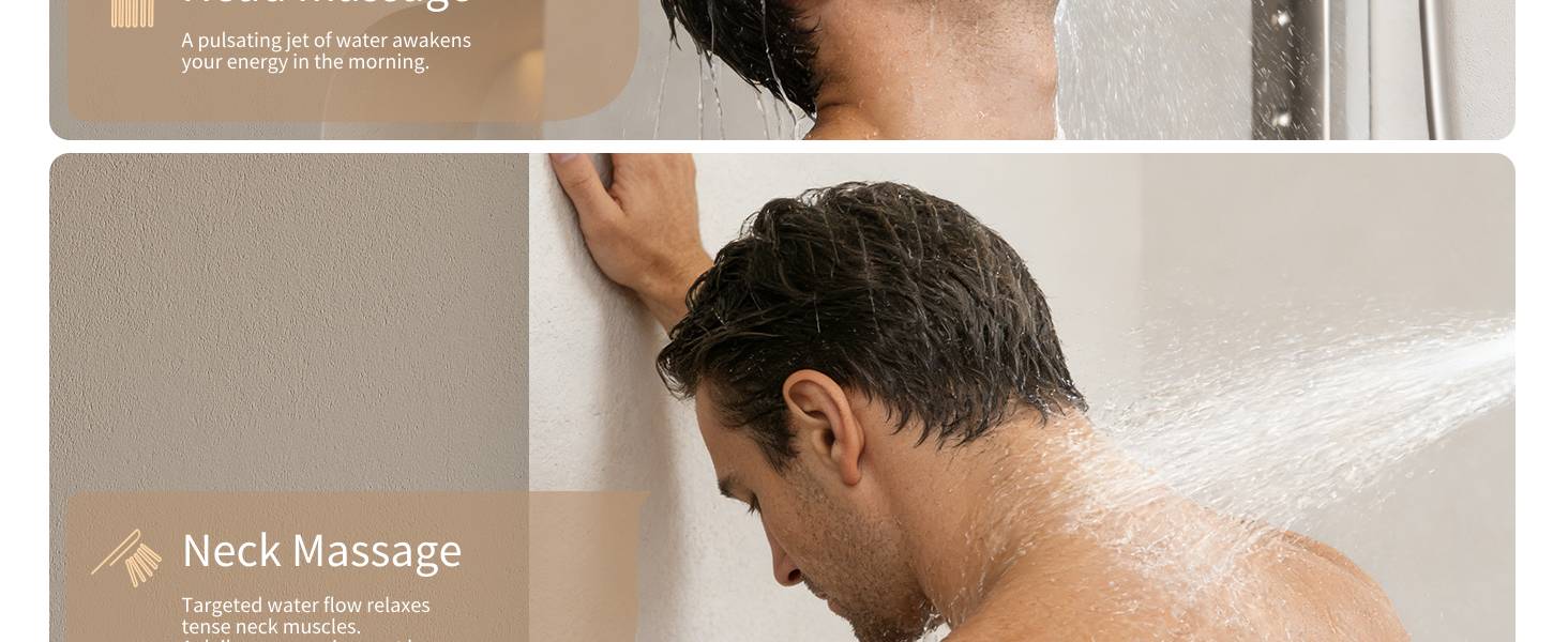 Text reads 'Neck Massage.' Person receiving neck massage therapy treatment from hands, showing close-up of therapy application.