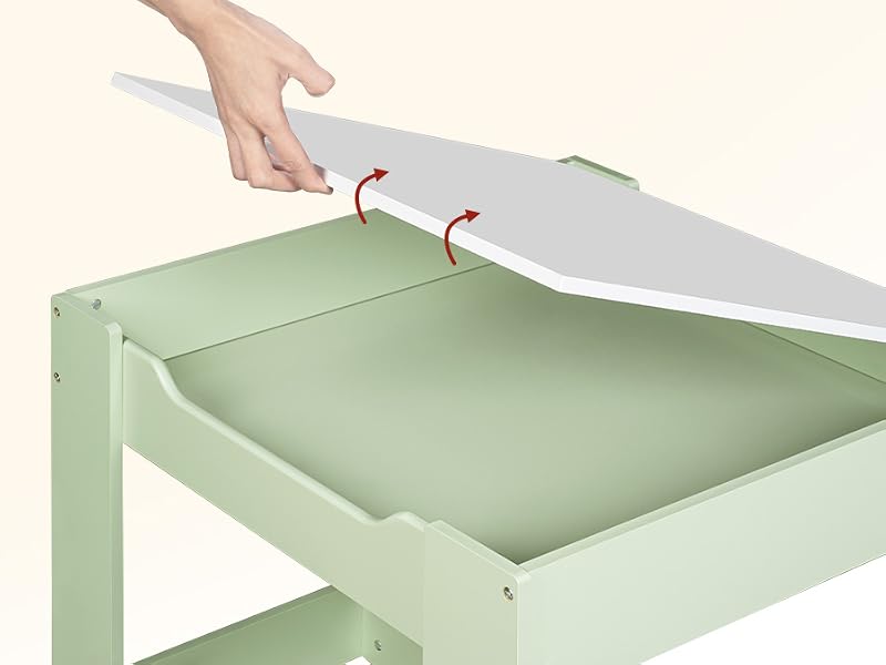Dimostrazione di un meccanismo pieghevole o pieghevole su un mobile verde menta, mostrato da mani che manipolano la superficie.
