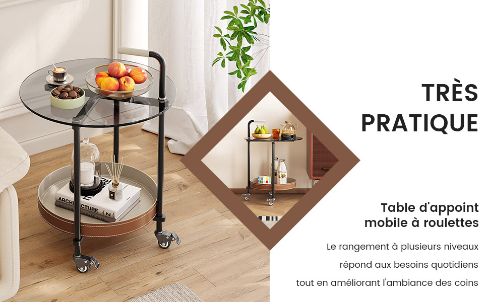 Table d’appoint Ronde avec Plateau en Verre