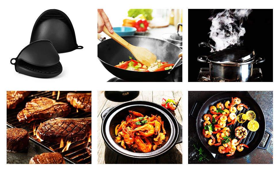 Collage de imágenes de cocina presentes en diversos platos y utensilios de cocina, notamment des viandes grillées, des legumbres sautés et des marmites à vapeur