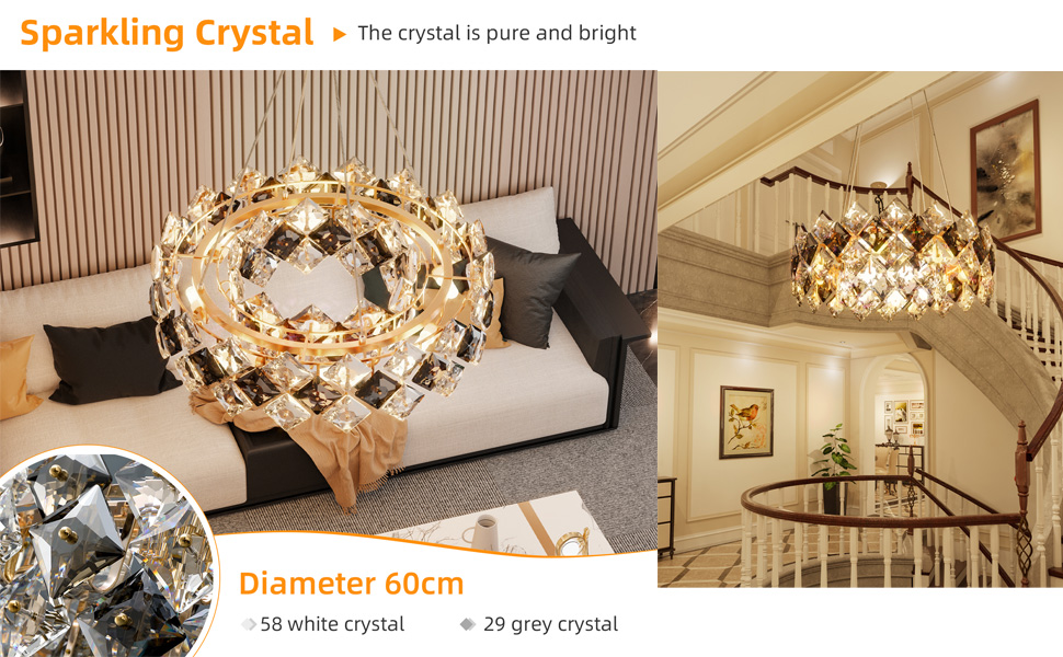 LUVODI Lusso Lampadario Cristallo Sospensione: 60 cm Lampadario Oro Cristallo Soffitto Rotondo