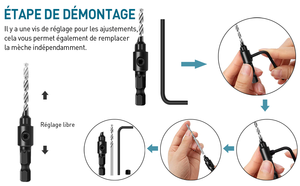Jeu de forets à chanfreiner,  Mèches à fraiser,  Ensemble de forets, Embouts de fraisage,chanfreiner