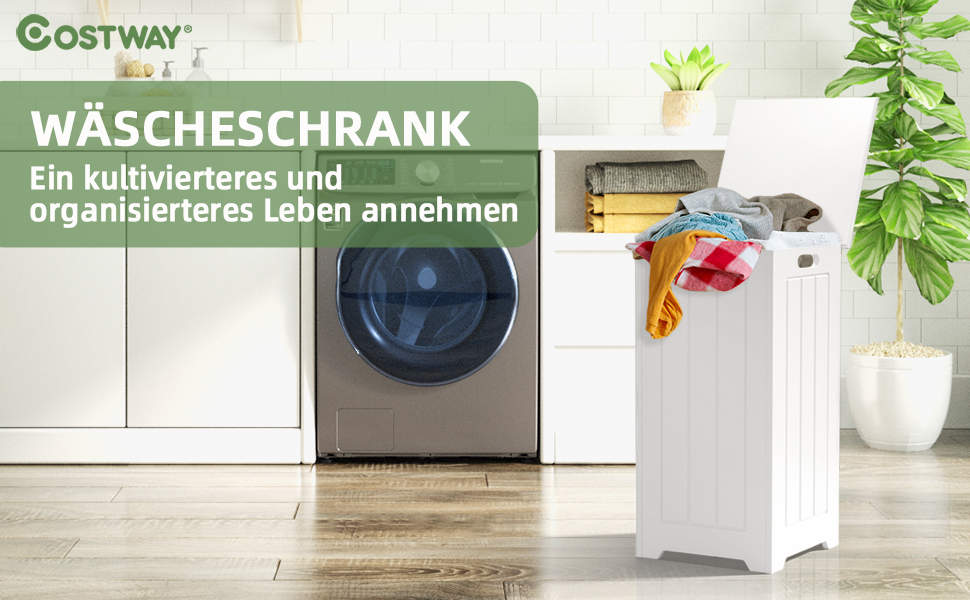 weiß Wäscheschrank freistehend Wäschetruhe Holz Wäschesammler mit Deckel Lagerschrank Badezimmer