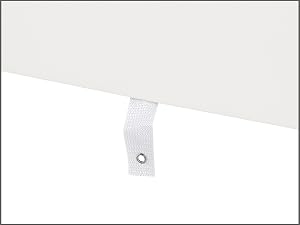 Close-up of a white plastic or metal tab attachment with a circular hole, shown against a white background.