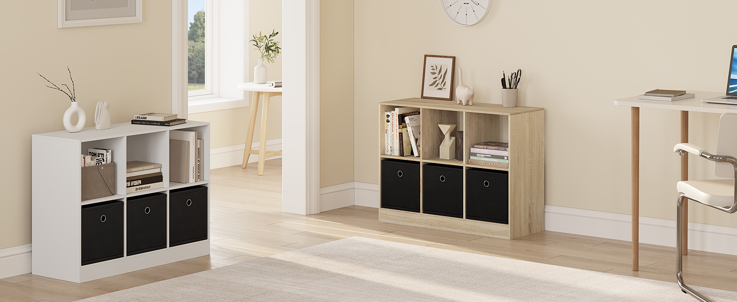 bookshelf cube wood white low modern container fabric living room office study kitchen bedroom