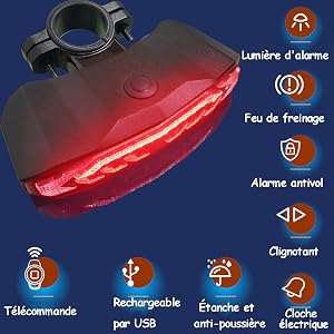 Luz trasera con alarma para bicicleta