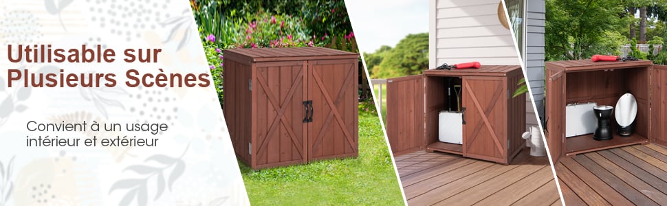 Giantex Armoire de Jardin en Bois de Sapin Massif Extérieur Double Porte,  Organisateur d'Outils avec Poignées Pratiques Charge 90KG, Amplement  d'Espace,Marron - Mobilier de Jardin - Achat & prix