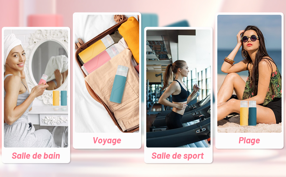 Les bouteilles de voyage en silicone sont parfaites à emporter avec vous.