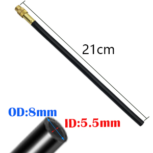 with the measurements indicated. The length is 21 cm, the outer diameter is 8 mm and the inner diameter is 5.5