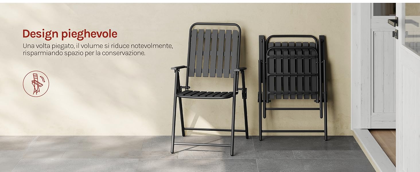Il testo dice «Immagine 4". Viste multiple di sedie o panche moderne nere posizionate contro una parete bianca.