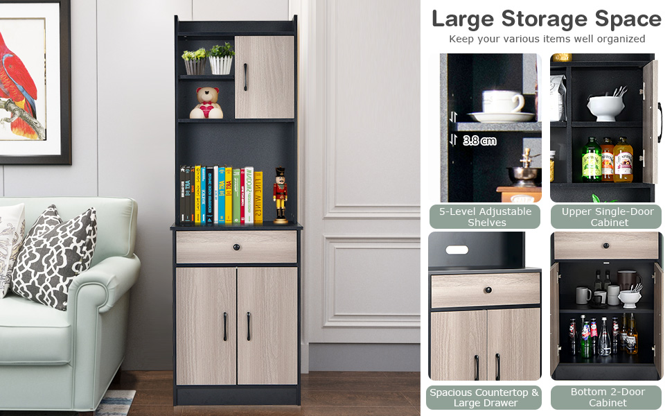 COSTWAY Mobile Multiuso, Armadio da Soggiorno, Credenza da Cucina in Legno,  con 4 Ripiani, 59 x 32 x 123cm, Bianco e Nero (Bianco) : : Casa e  cucina