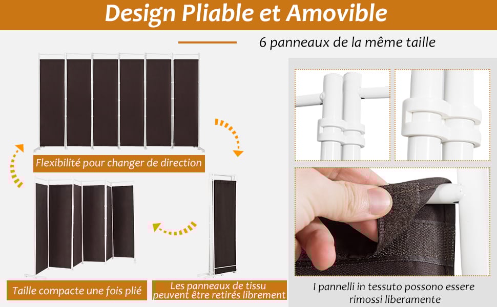 Paravent Intérieur à 4/6 Panneaux Pliable Détachables