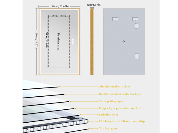 LUVODI Specchio da Bagno con LED da parete Frontale luce
