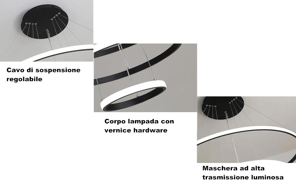 DAXGD Lustre à LED moderne, lampe à suspension à LED noire circulaire