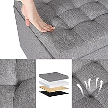 WOLTU Storage Box Ottoman Chair Stool Dark Grey Upholstered Footstool Linen Square Pouffe Chair