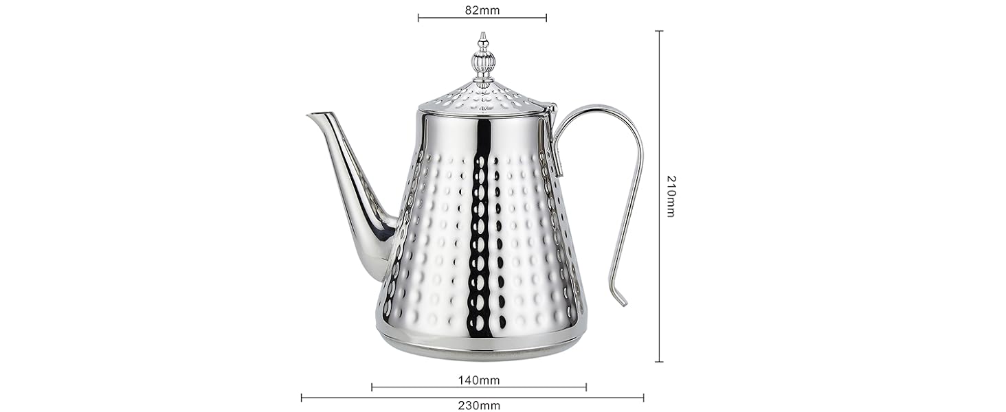 Théière en acier inoxydable 1650ml con infusor amovible,Théière vintage,argent