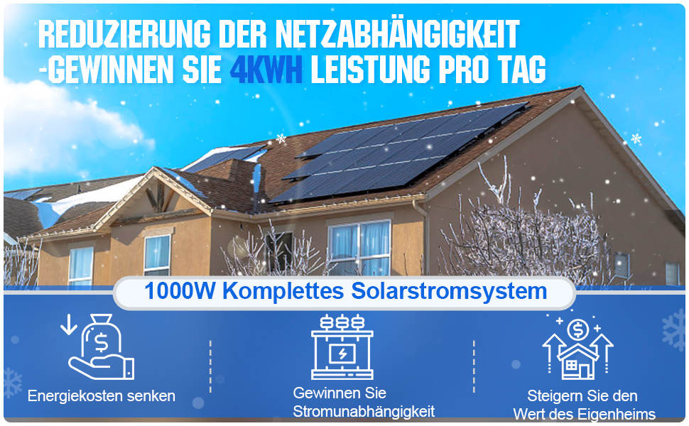 ECO-WORTHY 4 KW·h Solaranlage Komplettset – 6x170W Panel + 2x100Ah LiFePO4 + 3000W 24V Hybrid Wechselrichter, Netzunabhängig, Für Wohnmobil, Hütte, Boot