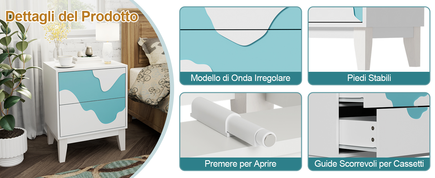 Dettagli: piedi stabili, guide scorrevoli per cassetti