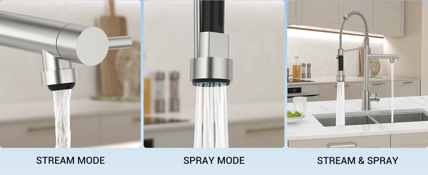 DAYONE Kitchen Tap with Two Spouts, 360° Swivel Pull Down Kitchen Mixer Taps