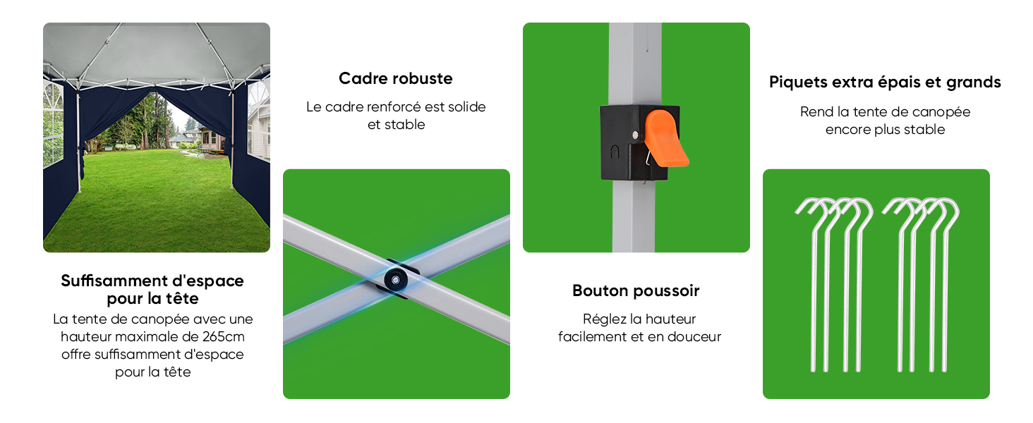 Illustration pédagogique à quatre panneaux montrant les étapes à suivre pour l'installation du gazon artificiel, à l'aide de graphiques verts et blancs simples avec des mesures et des directives pour un placement et une coupe appropriés.