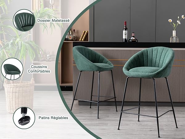 tabouret bar tissu tabouret bar 4 pieds chaise bar grise
