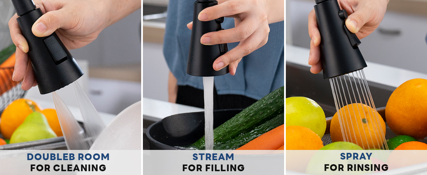 BLYLUND Matte Black Kitchen Faucets with Pull Down Sprayer 3 Modes