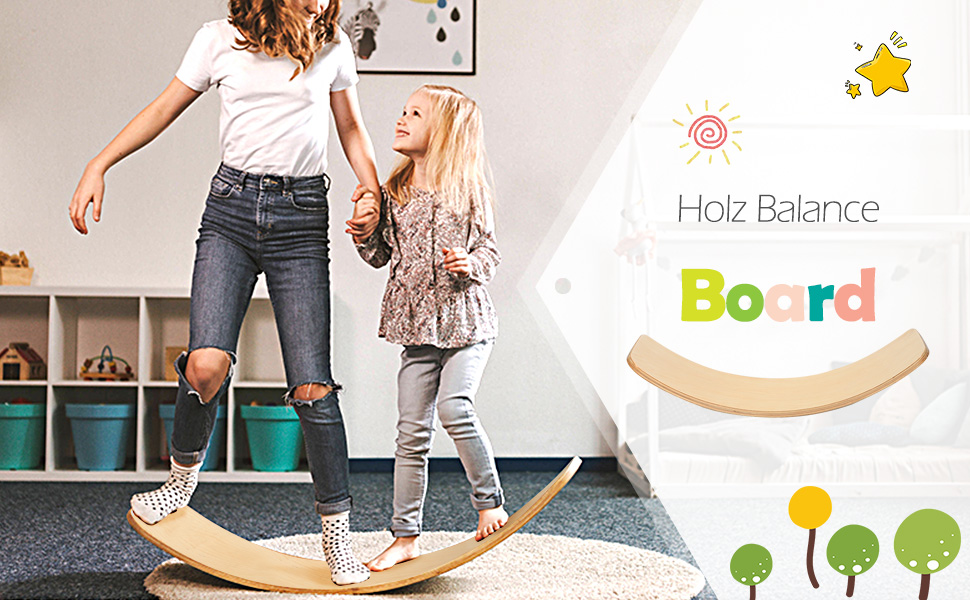90 x 30cm Balance Board Balancierbrett aus Holz Wackelbrett Kurviges Board Kinder