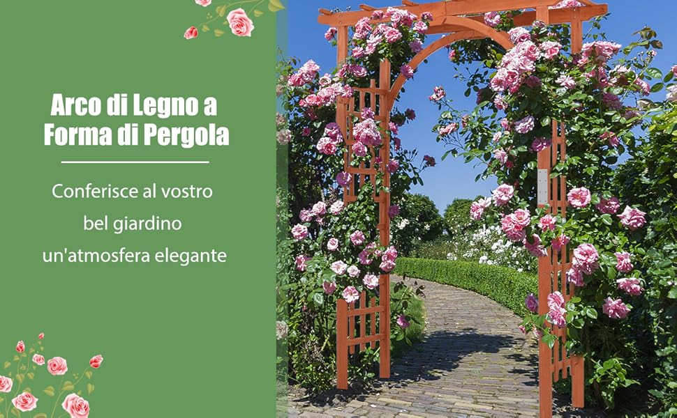 Arco da giardino in legno con fioriere, Pergolato da esterno per piante  rampicanti ortaggi decorazioni Bianco - Costway