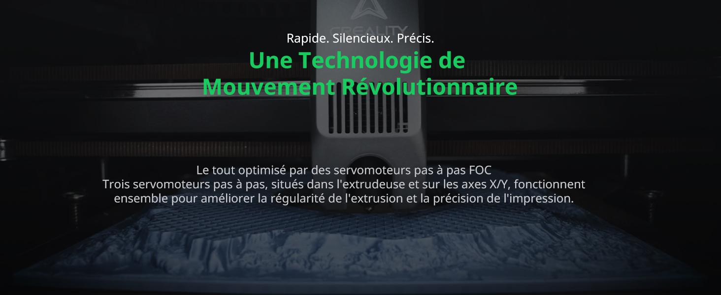 Le texte se lit comme suit : « Une technologie de mouvement révolutionnaire ». Image promotionnelle foncée avec texte vert montrant un message d'innovation en matière de mouvement technologique.