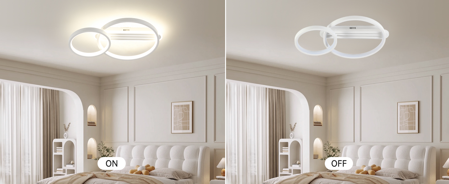 Die Sequenz zeigt eine intelligente Lichtsteuerung mit kreisförmigen LED-Deckenleuchten, die in einem modernen Innenraum unterschiedliche Helligkeitsstufen durchlaufen.