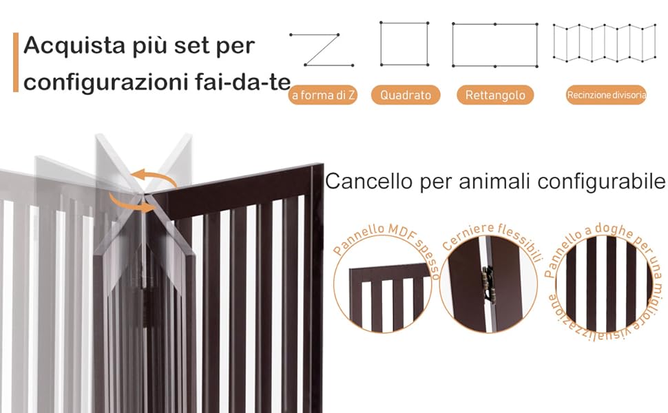 COSTWAY Cancelletto per Cani Pieghevole in Legno con 4 Ante, Ideale per  Scale, Soggiorno e Cucina, 89 x 200 cm, Bianco