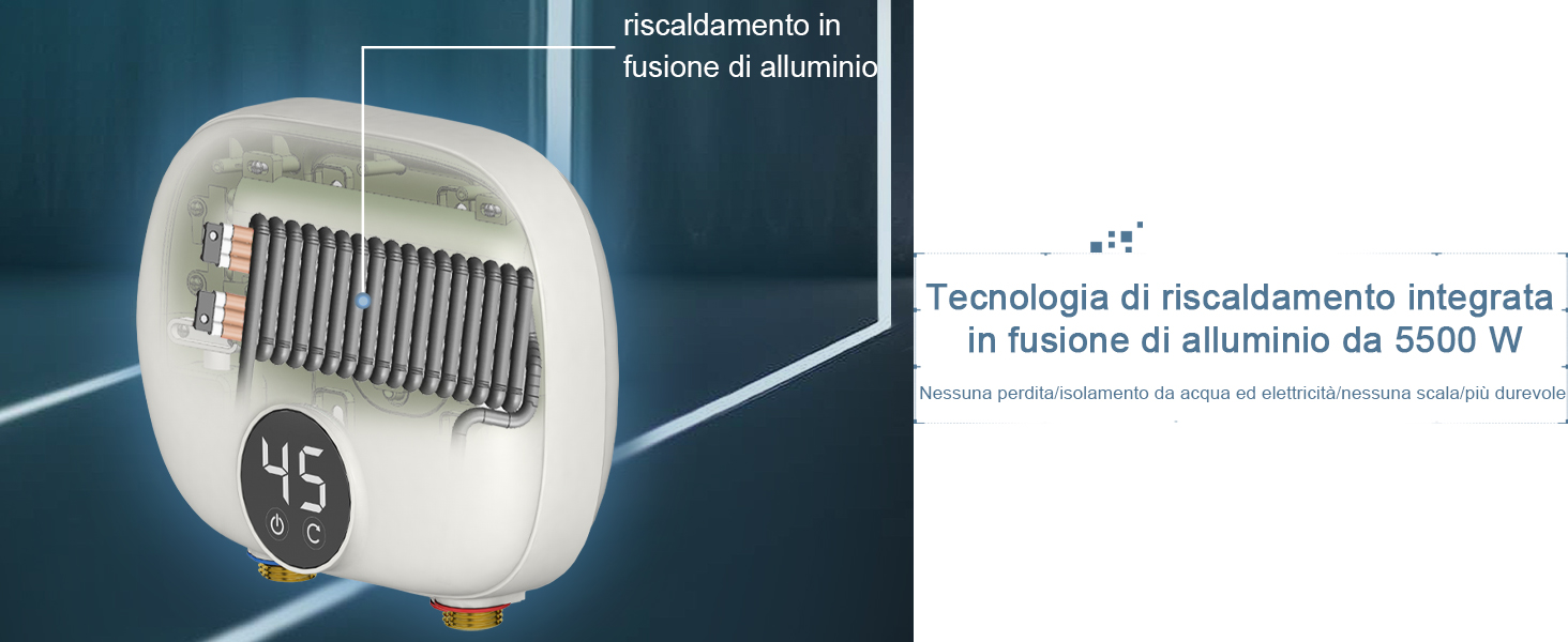 Scaldabagno Elettrico Istantaneo 220v 5500w Scaldacqua Istantaneo a Parete  Mini Scaldabagno Istantaneo Elettrico con Display LED Della Temperatura Scaldabagni  Elettrici per Cucina e Bagno (Quadrato) : : Fai da te