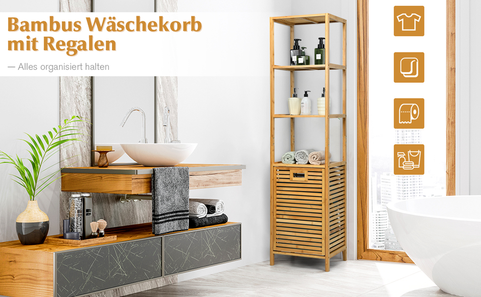 Badschrank Hochschrank Badezimmerschrank Badezimmerregal Badregal Wäschekorb