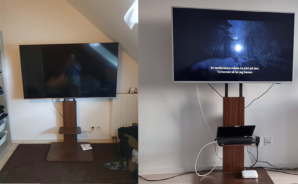 FITUEYES Supporto TV da Pavimento con 20mm Legno Base per 32-70 Pollici