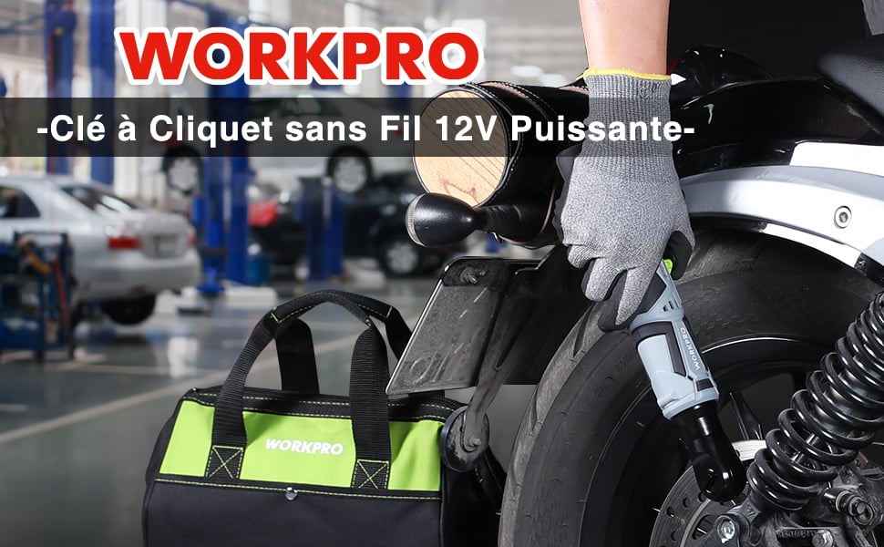 WORKPRO Clé à Cliquet Sans Fil 12V, 3/8'', 55N.m, 2 Batteries de 2