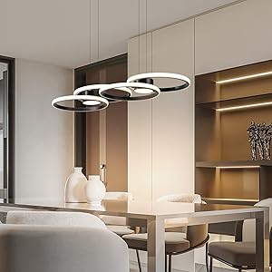 Eiinee Modern LED Pendant Light, 4 Rings Dimmable LED Chandelier Lighting Fixture with Remote
